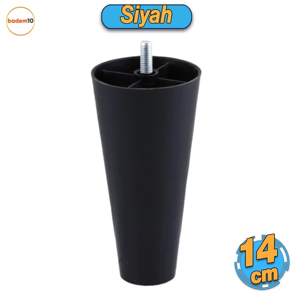 Düz Plastik Ayak 14 cm Mobilya Yükseltici Sehpa Kanepe TV Ünitesi Koltuk Ayağı Baza Ayakları Siyah ürün görseli 1