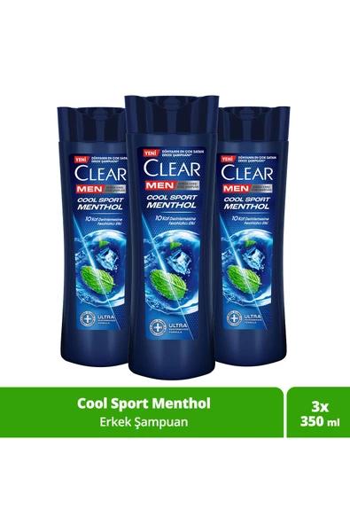 Clear Men Kepeğe Karşı Etkili Şampuan Cool Sport Menthol Ferahlatıcı Mentol Etkisi 350 ml x 3 Adet ürün görseli 1