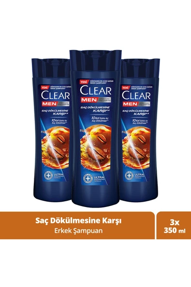Clear Men Kepeğe Karşı Etkili Şampuan Saç Dökülmesine Karşı 350 ml X3 ürün görseli 1