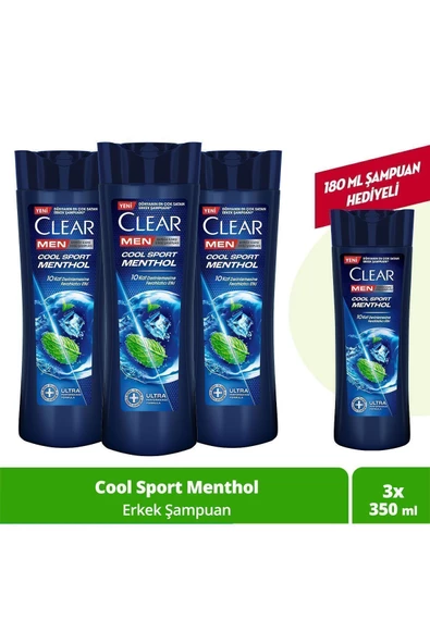 Clear Men Kepeğe Karşı Etkili Şampuan Cool Sport Menthol 350 ml X3 ürün görseli 1