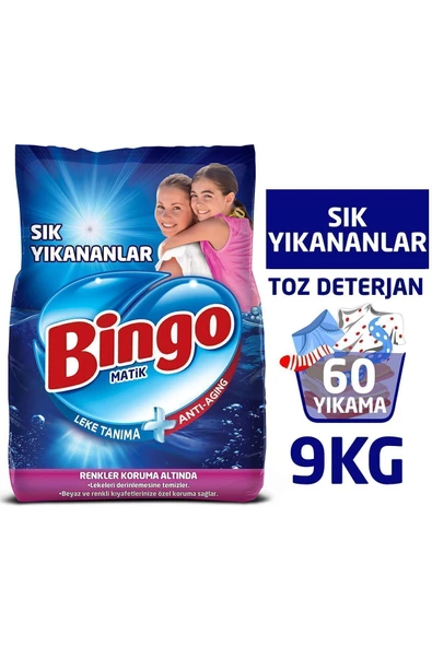 Bingo Matik Sık Yıkananlar Beyazlar ve Renkliler için 9 kg Toz Deterjan ürün görseli 1