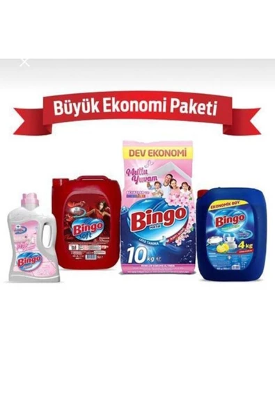Bingo Toz Çamaşır Deterjanı 10kg MutluY.+Yumuşatıcı 5 lt Lovely+Bulaşık Sıvısı 4 kg+ Yüzey T. 2.5 lt ürün görseli 1