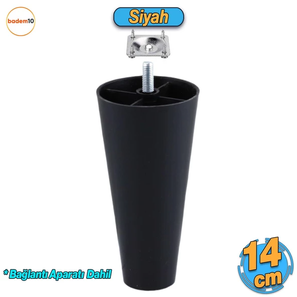 Düz Plastik Ayak 14 cm Mobilya Sehpa Kanepe TV Ünitesi Koltuk Ayağı Baza Ayakları Siyah Aparat Dahil ürün görseli 1