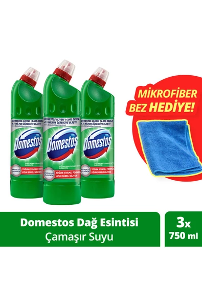 Domestos Çamaşır Suyu Dağ Esintisi 750 ml X 3 Mikrofiber Bez 1 Adet ürün görseli 1