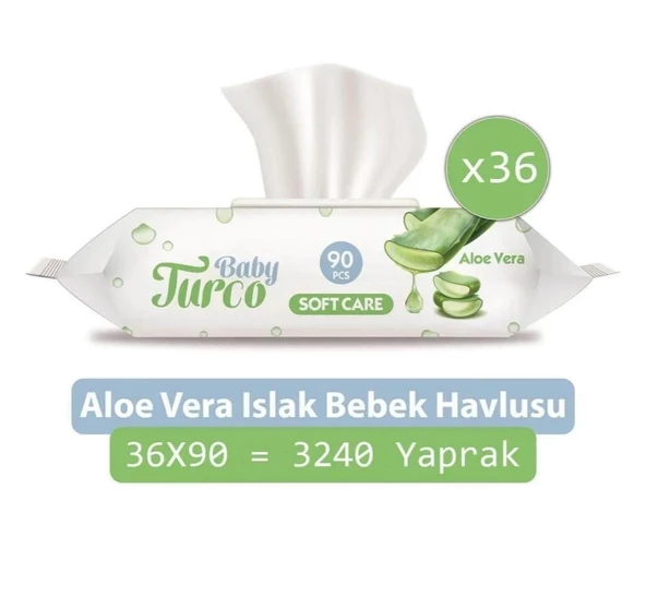 Baby Turco Softcare Aloe Vera 90 Yaprak 36'lı Paket Islak Bebek Havlusu ürün görseli 1