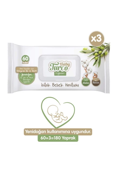 Baby Turco Doğadan 60 Yaprak 3'lü Paket Islak Mendil ürün görseli 1