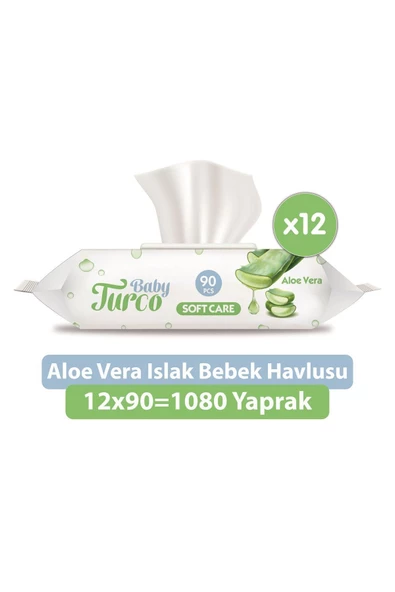 Baby Turco Softcare Aloe Vera 90 Yaprak 12'li Paket Islak Bebek Havlusu ürün görseli 1