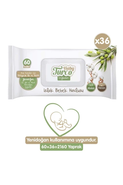 Baby Turco Doğadan 60 Yaprak 36'lı Paket Islak Mendil ürün görseli 1