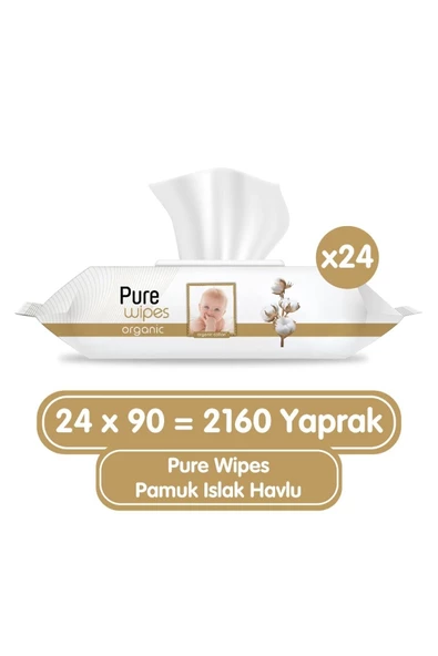 Pure Baby Organik Pamuklu 90 Yaprak 24'lü Paket Islak Havlu ürün görseli 1