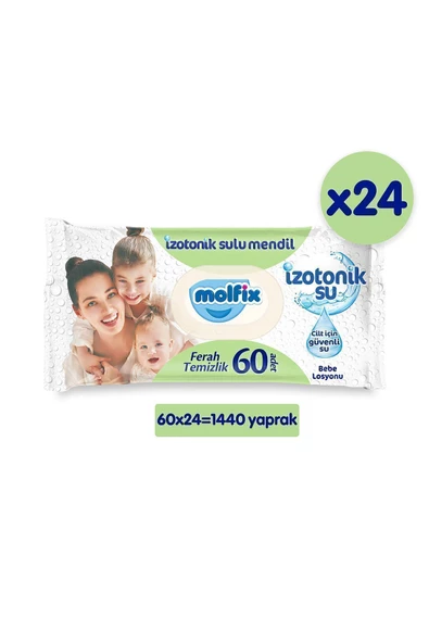 Molfix İzotonik Sulu Ferah Temizlik 60 Yaprak 24'lü Paket Islak Mendil ürün görseli 1