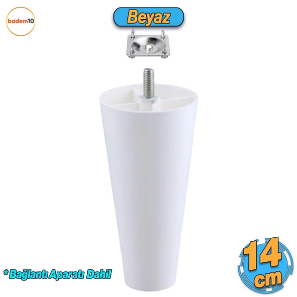 Düz Plastik Ayak 14 cm Mobilya Sehpa Kanepe Ünitesi Koltuk Ayağı Baza Ayakları Beyaz Aparat Dahil ürün görseli 1
