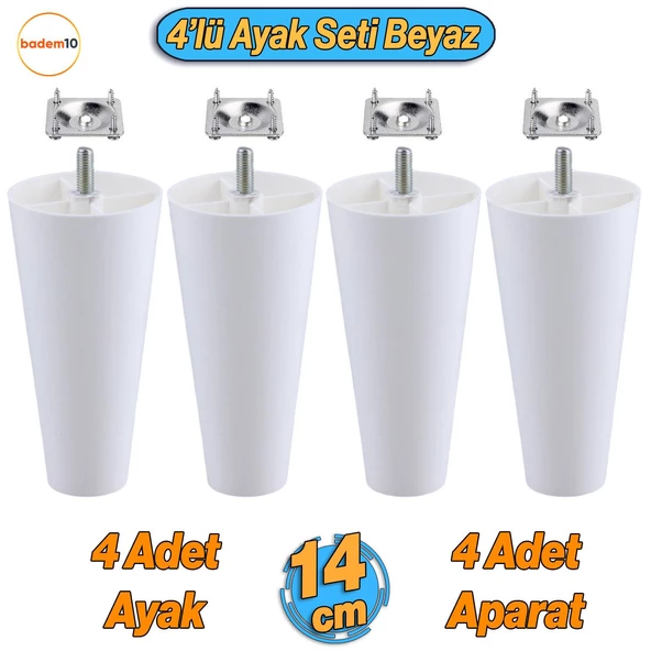 4 Adet Plastik Ayak 14 cm Mobilya Sehpa Kanepe Ünitesi Koltuk Ayağı Baza Ayakları Beyaz Aparat Dahil ürün görseli 1
