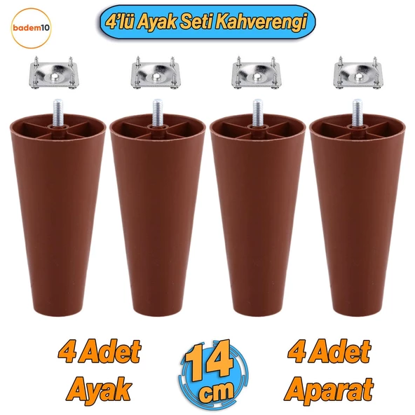 4 Adet Plastik Ayak 14 cm Mobilya Sehpa Kanepe Ünite Koltuk Ayağı Baza Ayakları Kahverengi Aparatlı ürün görseli 1