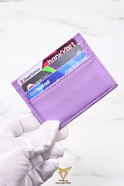 Kadın Kartlık Vegan Deri Minimal Model 6 Kart - 1 Kâğıt Para Bölmeli Lila ürün görseli 1