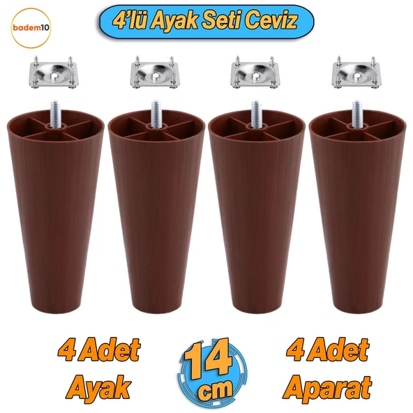 4 Adet Plastik Ayak 14 cm Mobilya Sehpa Kanepe Ünite Koltuk Ayağı Baza Ayakları Ceviz Aparat Dahil ürün görseli 1