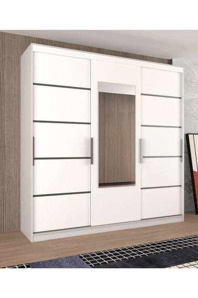 yılwood Sürgülü Gardırop Boydan Kapaklı Tavana Kadar Kapaklı Çıtalı Dolap 280/245 Cm (PARLAK BEYAZ) Rengi ürün görseli 1
