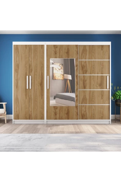 yılwood Sürgülü Gardırop Kısmı Kapaklı Sürgülü Gardırop 270cm /210 cm (BEYAZ+UD) ürün görseli 1