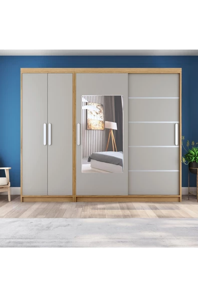 yılwood Sürgülü Gardırop Kısmı Kapaklı Sürgülü Gardırop 270cm /210 cm (KÜL GRİ+UD) ürün görseli 1