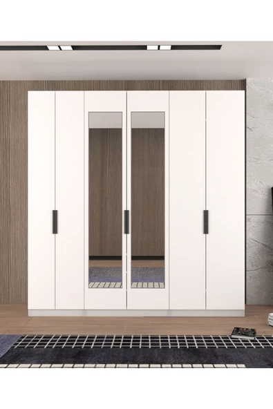 yılwood Kapaklı Boydan Aynalı 230/245 Cm Tavana Kadar Gizli Çekmeceli (PARLAK BEYAZ) Rengi ürün görseli 1