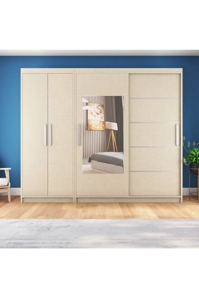 yılwood Sürgülü Gardırop Kısmı Kapaklı Sürgülü Gardırop 270cm /210 cm (KOTON VİZON) ürün görseli 1