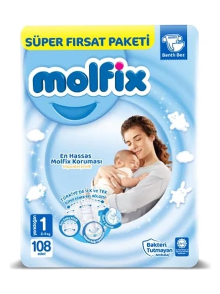 Molfix 1 Beden Yenidoğan 108'li Bebek Bezi ürün görseli 1