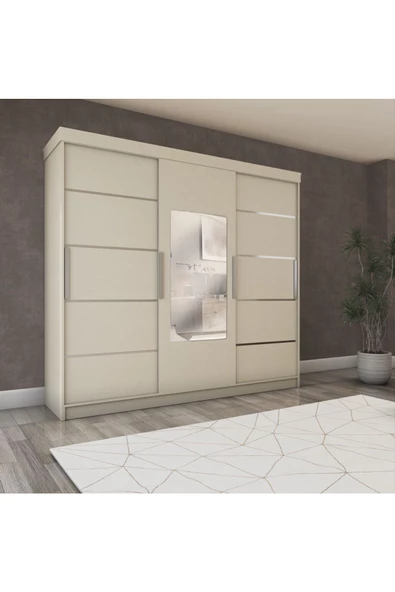yılwood Sürgülü Gardırop 240/210cm (KOTON VİZON) ürün görseli 1
