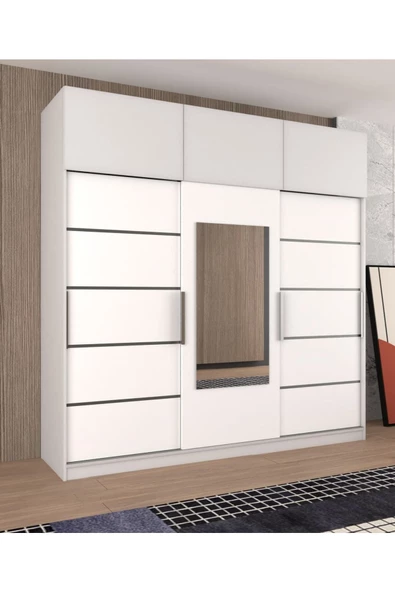 yılwood Sürgülü Gardırop Kısmi Kapaklı 240/245 Cm Boydan Kapaklı Dolap (PARLAK BEYAZ) Rengi ürün görseli 1