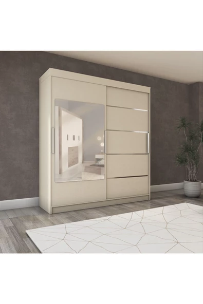 yılwood Sürgülü Gardırop 180/210cm (KOTON VİZON) ürün görseli 1