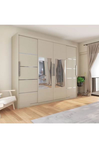 yılwood Sürgülü Gardırop Dört Kapaklı 320/210cm (KOTON VİZON) Rengi ürün görseli 1