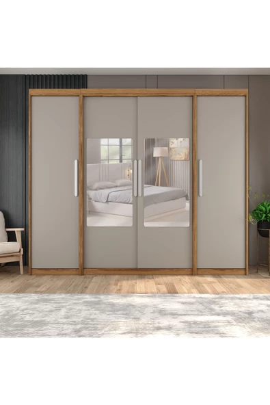 yılwood Sürgülü Gardırop İki Taraflı Boydan Kapaklı Orta Sürgülü Dolap 60+140+60 cm KÜL GRİ + UD ürün görseli 1