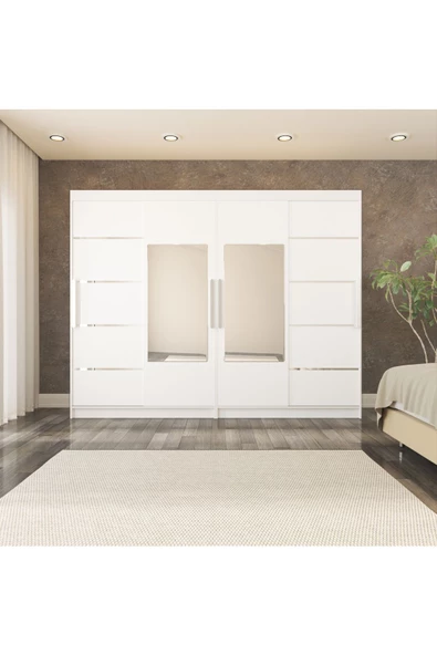 yılwood Sürgülü Gardırop Dört Kapaklı 280/210 Cm (PARLAK BEYAZ) ürün görseli 1