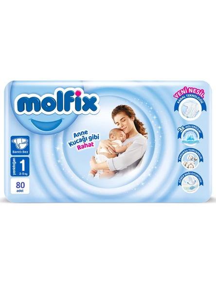 Molfix 1 Numara Yenidoğan 80'Li Bebek Bezi ürün görseli 1