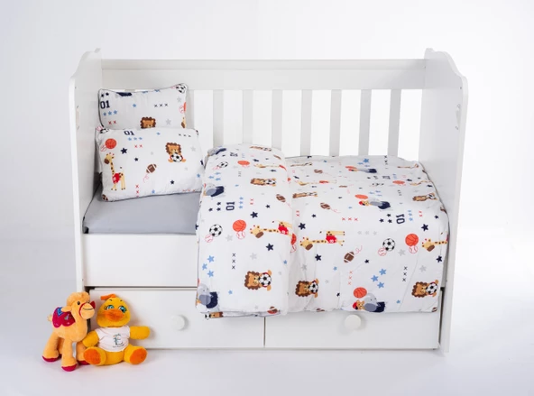 %100 Pamuk, 7 Parça Bebek Nevresim Takımı (Nevresim, Çarşaf, Yorgan, 2 Yastık ve Kılıfları), 100x150 cm ürün görseli 1