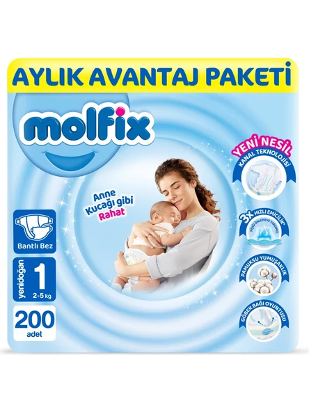 Molfix 1 Numara Yenidoğan 200'Lü Bebek Bezi ürün görseli 1