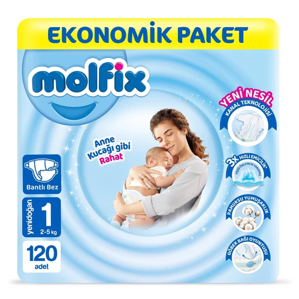 Molfix 1 Numara Yenidoğan 120'Li Bebek Bezi ürün görseli 1