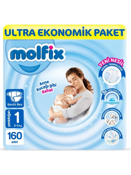 Molfix 1 Beden Yenidoğan 160'Lı Bebek Bezi ürün görseli 1