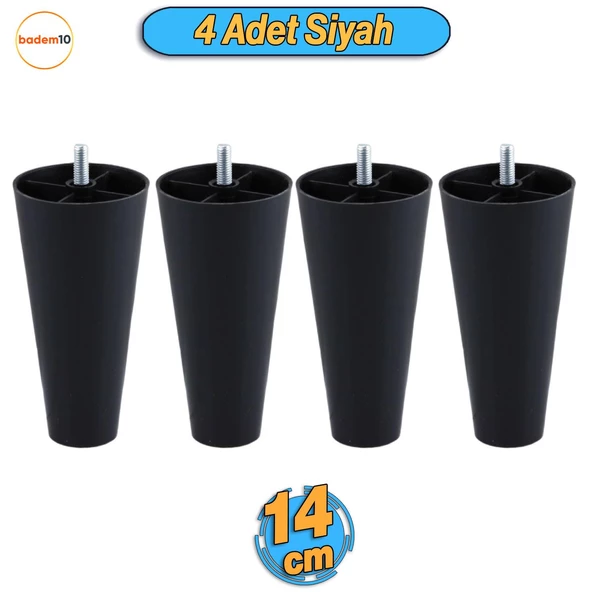 4 Adet Düz Plastik Ayak 14 cm Mobilya Sehpa Kanepe Tv Ünitesi Koltuk Ayağı Baza Ayakları Siyah ürün görseli 1