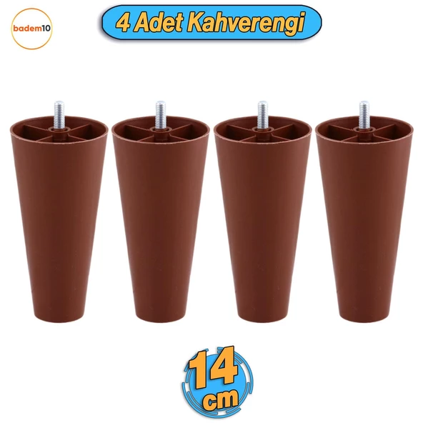 4 Adet Düz Plastik Ayak 14 cm Mobilya Sehpa Kanepe Tv Ünitesi Koltuk Ayağı Baza Ayakları Kahverengi ürün görseli 1