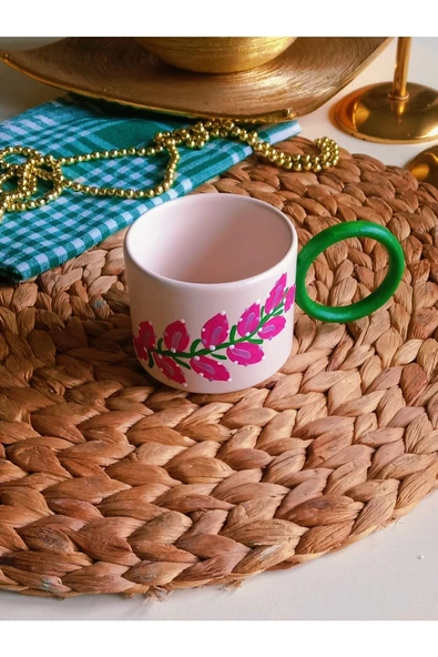 Anneler Günü Özel El Yapımı Pembe Işlemeli Çiçekli Kupa/150ml ürün görseli 1