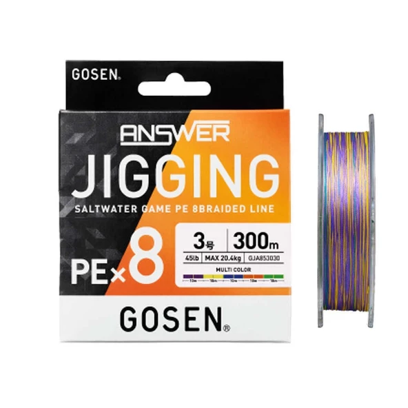Gosen Jigging Answer 0.8 PE 300m 8 Örgü Jig ve Tai Rubber İpi 300mt 7.8kg Çeker Multicolor ürün görseli 1