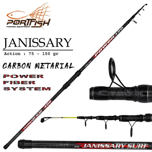Portfish Janissary 300 cm 75-150g Atarlı Karbon Teleskopik Olta Kamışı ürün görseli 1
