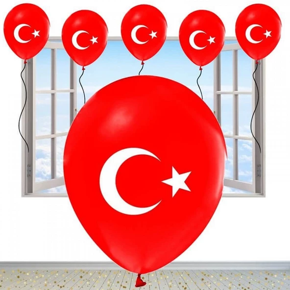 YÜKSEK KALİTE 25 ADET TÜRK BAYRAKLI BALON KIRMIZI BAYRAKLI BALON HELYUM GAZI UYUMLUDUR İTALYAN MALI ürün görseli 1