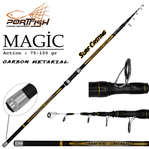 Portfish Magic 300 cm 75-150g Atarlı Karbon Teleskopik Olta Kamışı ürün görseli 1