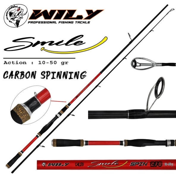 Wily Smile 240 cm 10-50g Atarlı Karbon Spin Olta Kamışı ürün görseli 1