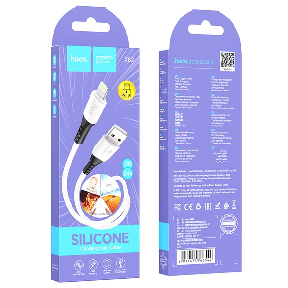 Hoco X82 iPhone Lightning to USB 2.4A Silikon Data ve Şarj Kablosu ürün görseli 1