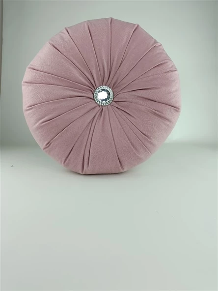 Mrs.Gugar Lux Kadife Yuvarlak Taşlı Yastık Gül Kurusu ürün görseli 1