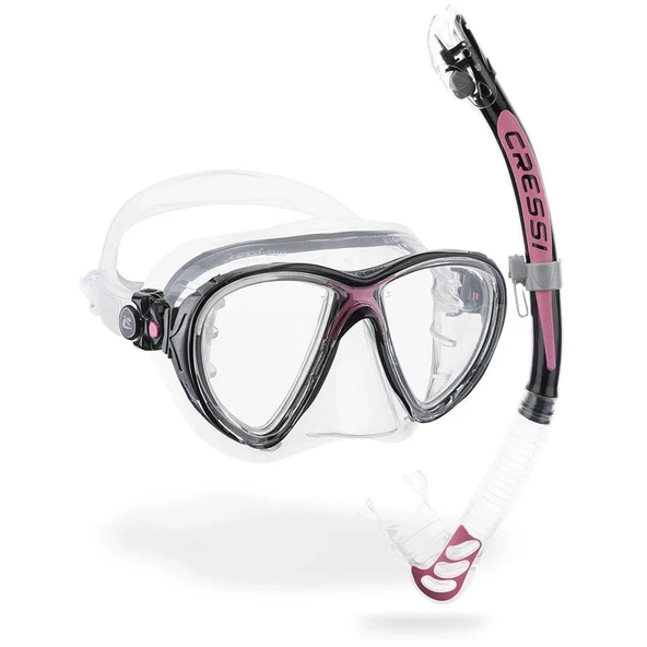 Cressi Big Eyes Evolution+Aplha Ultra Dry Black Pink Maske Şnorkel Seti ürün görseli 1