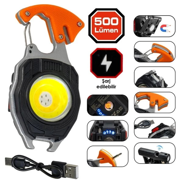 YCL Şarjlı 15w Cob Ledli Şarjlı Çakmaklıklı Anahtarlık Kamp Feneri ürün görseli 1