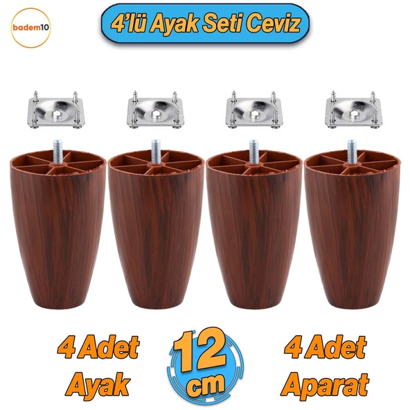 Oval 4 Adet Plastik Ayak 12 cm CEVİZ Mobilya Sehpa Kanepe Koltuk Ayağı Baza Ayakları Aparat Dahil ürün görseli 1