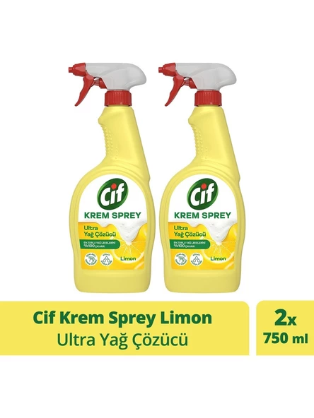 Cif Krem Sprey Ultra Yağ Çözücü Yüzey Temizleyici Limon 750 Ml x 2 Adet ürün görseli 1